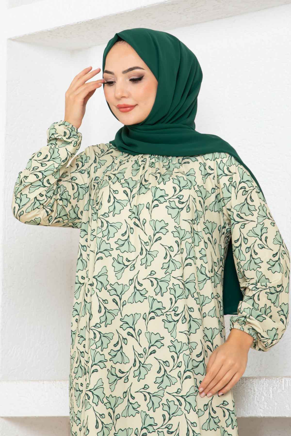 Botanik Desen Ferace Elbise - Taş Botanik Desen Ferace Elbise - Taş