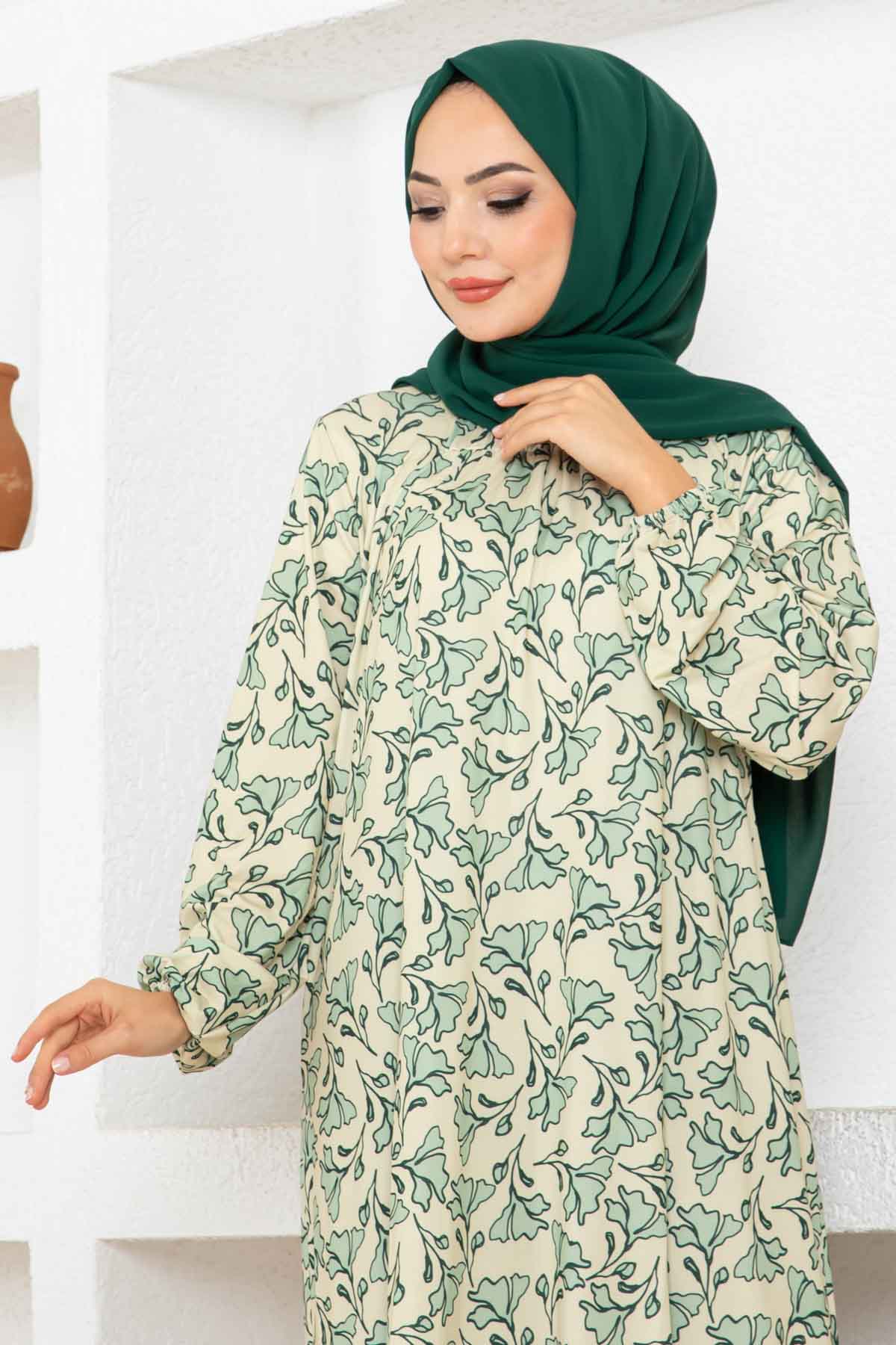 Botanik Desen Ferace Elbise - Taş Botanik Desen Ferace Elbise - Taş