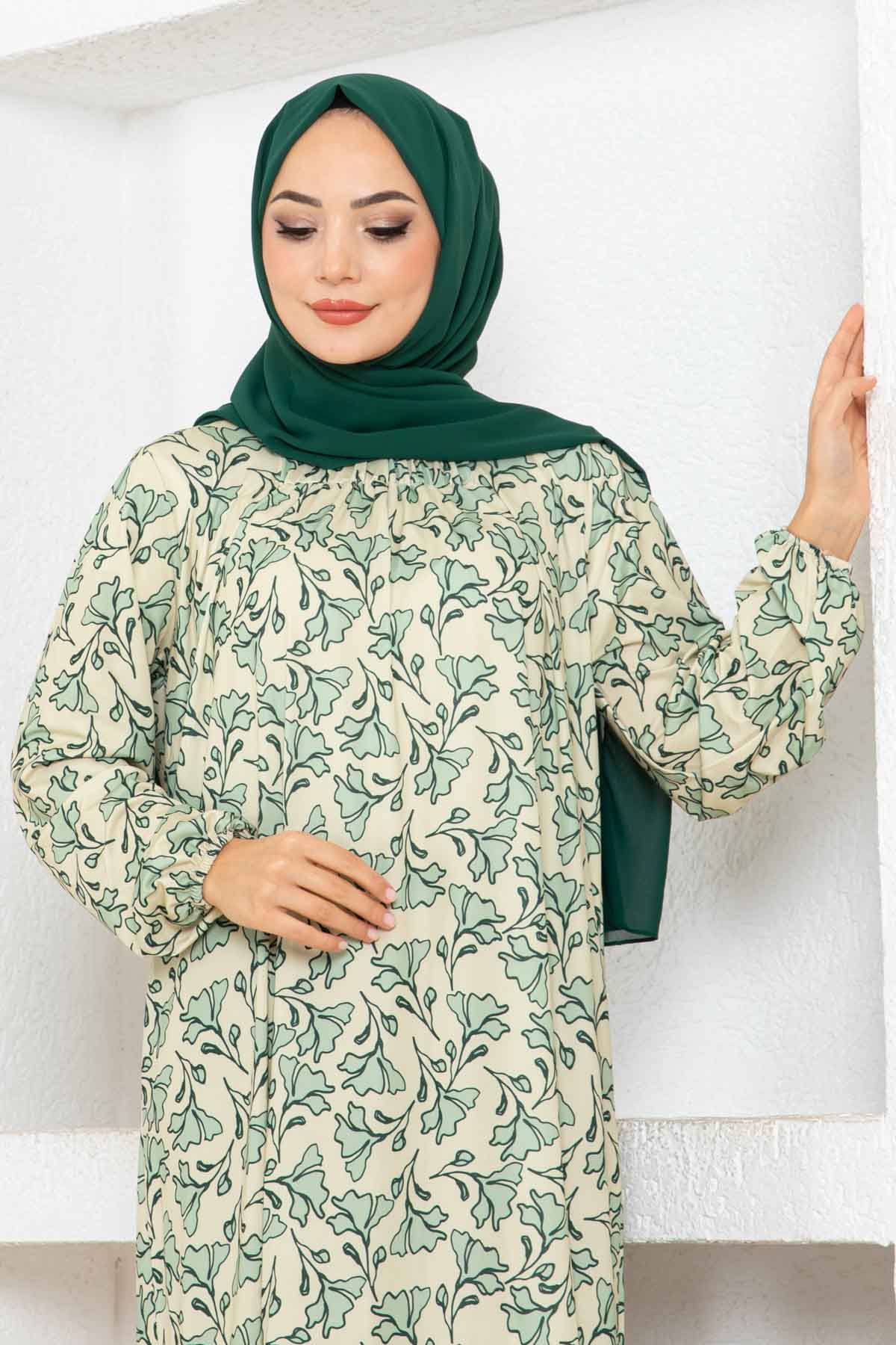 Botanik Desen Ferace Elbise - Taş Botanik Desen Ferace Elbise - Taş