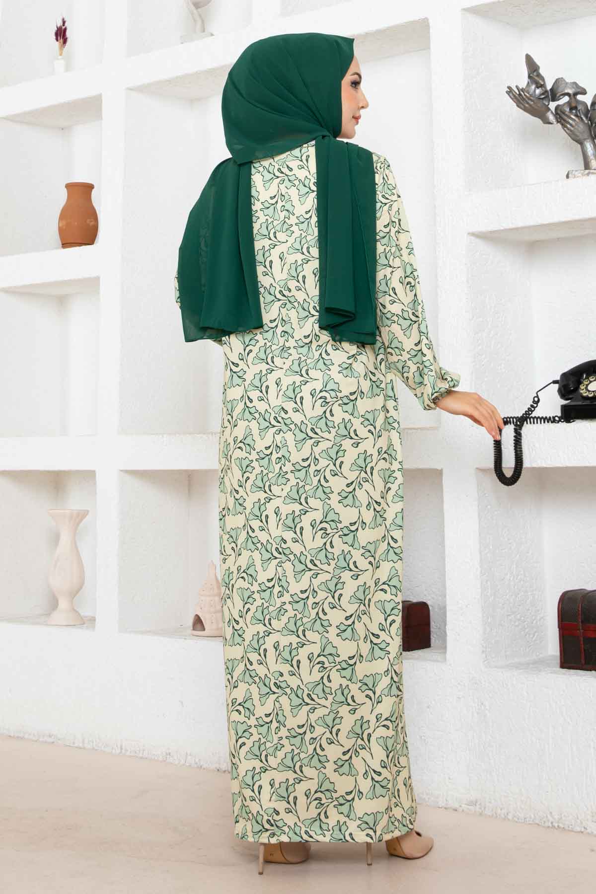 Botanik Desen Ferace Elbise - Taş Botanik Desen Ferace Elbise - Taş