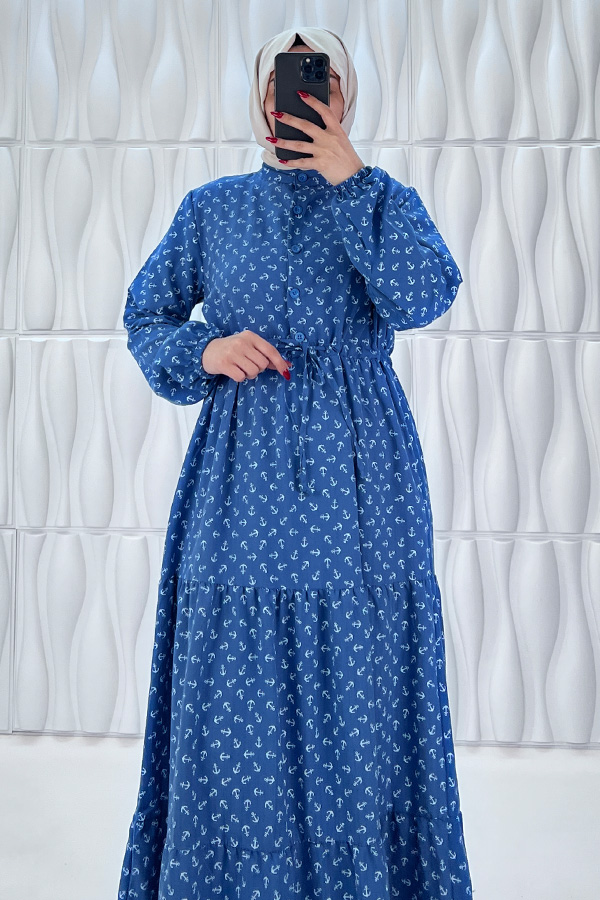 Çapa Baskılı Elbise - Lacivert