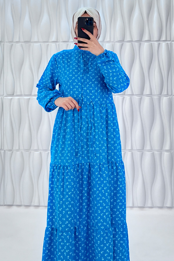 Çapa Baskılı Elbise - Mavi