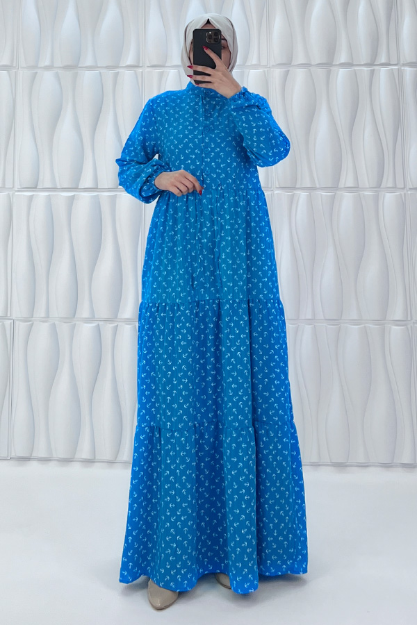 Çapa Baskılı Elbise - Mavi