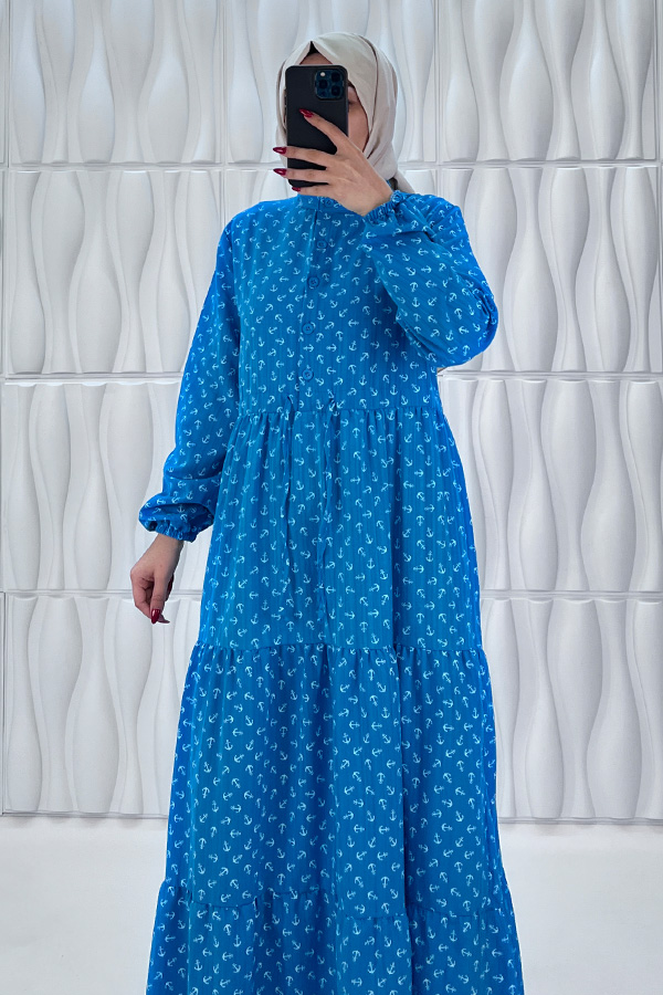 Çapa Baskılı Elbise - Mavi