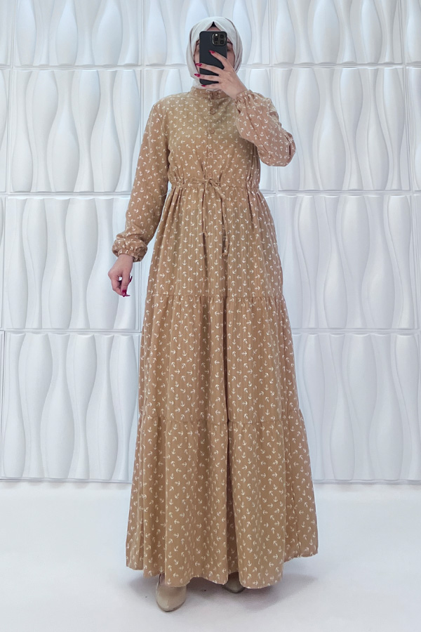 Çapa Baskılı Elbise - Vizon