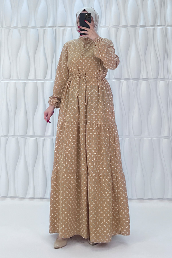 Çapa Baskılı Elbise - Vizon