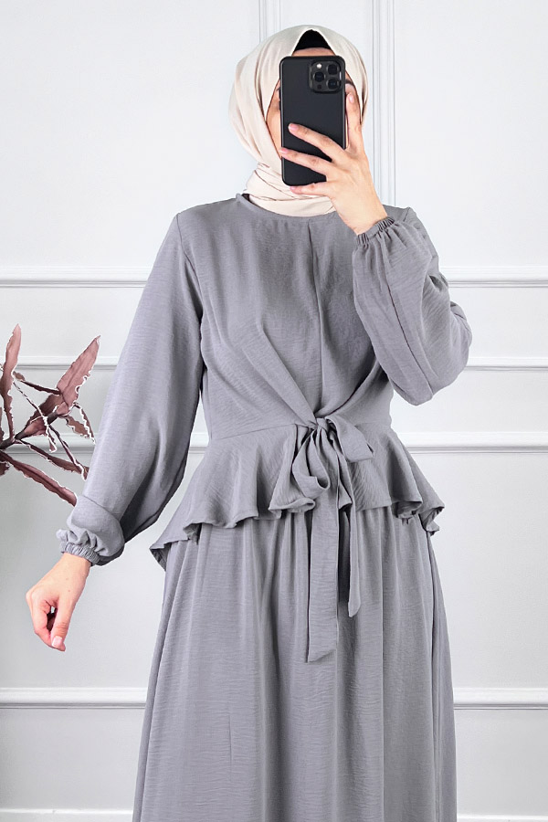 Çapraz Bağlamalı Etekli Takım - Gri