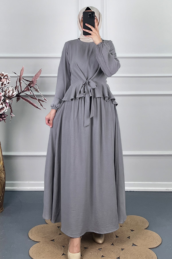 Çapraz Bağlamalı Etekli Takım - Gri