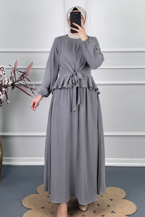 Çapraz Bağlamalı Etekli Takım - Gri