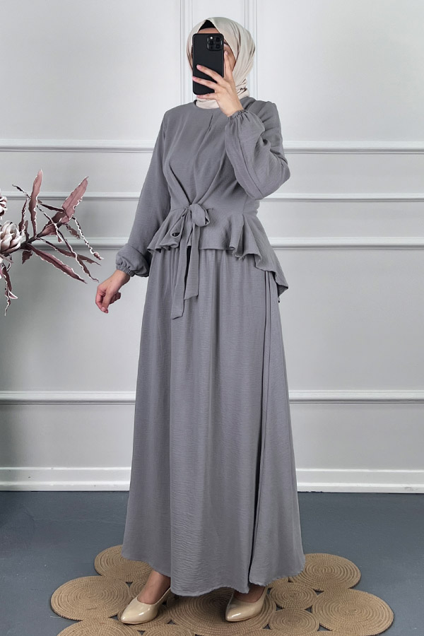 Çapraz Bağlamalı Etekli Takım - Gri