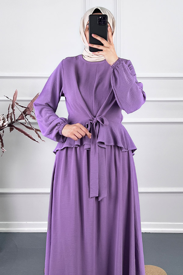 Çapraz Bağlamalı Etekli Takım - Mor