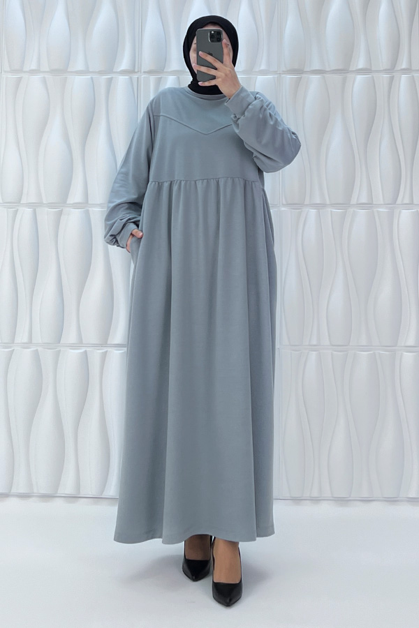 Cepli İki İplik Elbise - Gri