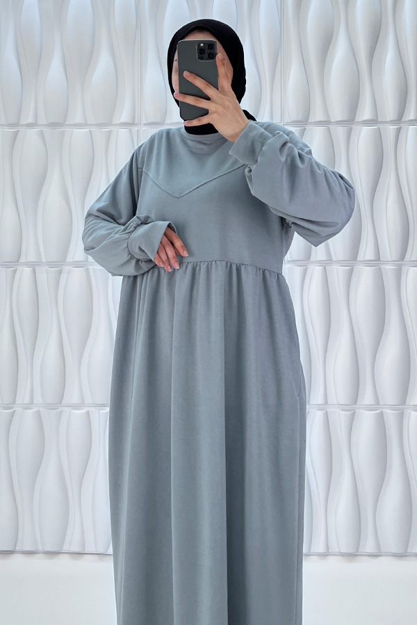 Cepli İki İplik Elbise - Gri
