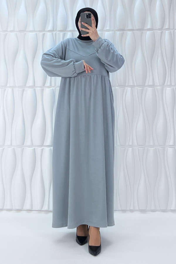 Cepli İki İplik Elbise - Gri