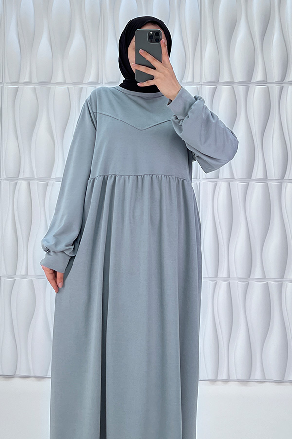 Cepli İki İplik Elbise - Gri