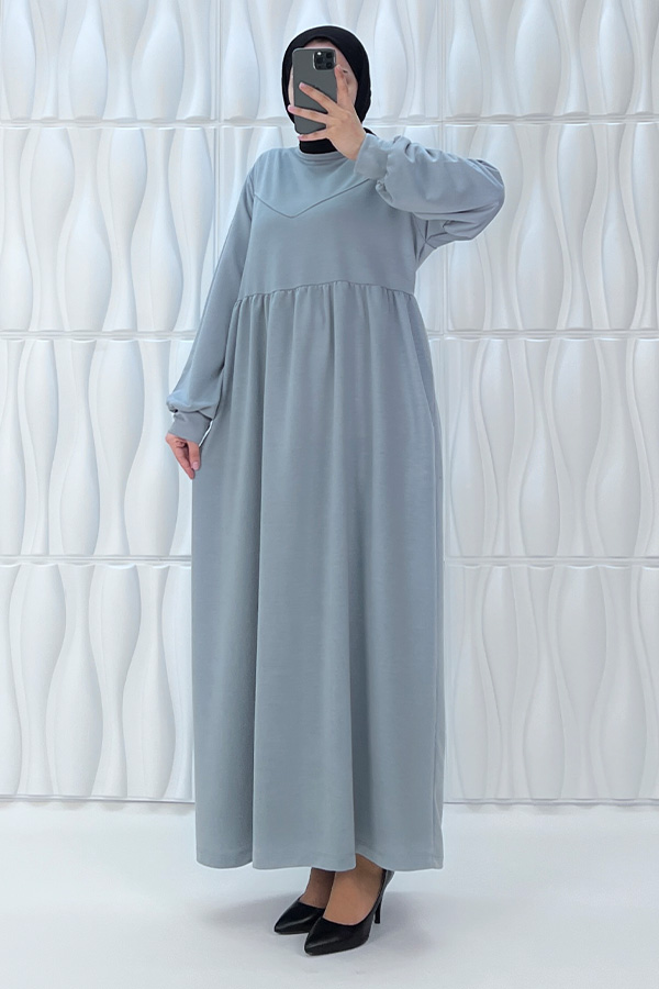 Cepli İki İplik Elbise - Gri