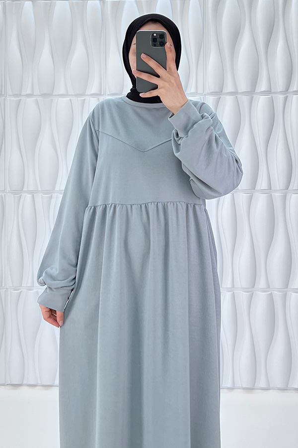 Cepli İki İplik Elbise - Gri