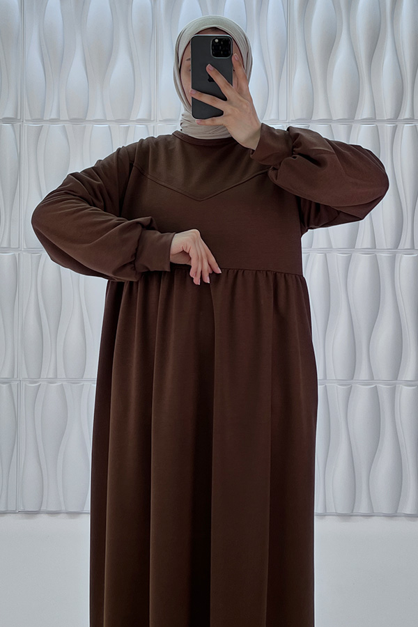 Cepli İki İplik Elbise - Kahverengi