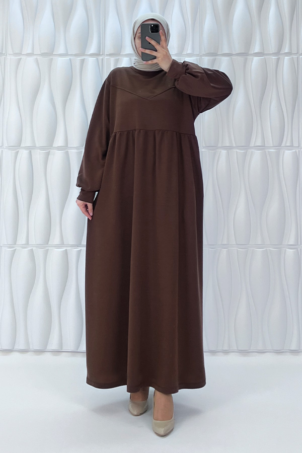 Cepli İki İplik Elbise - Kahverengi