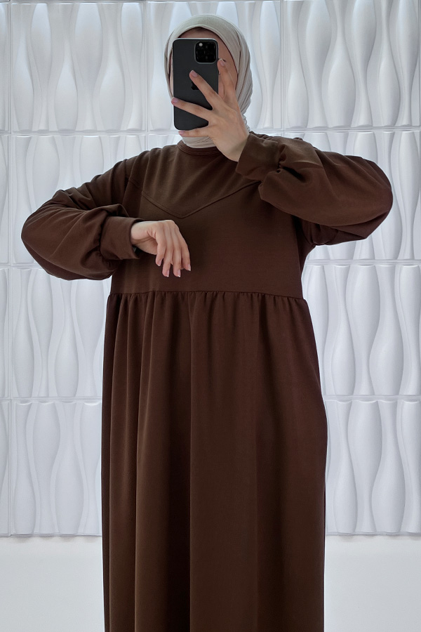 Cepli İki İplik Elbise - Kahverengi