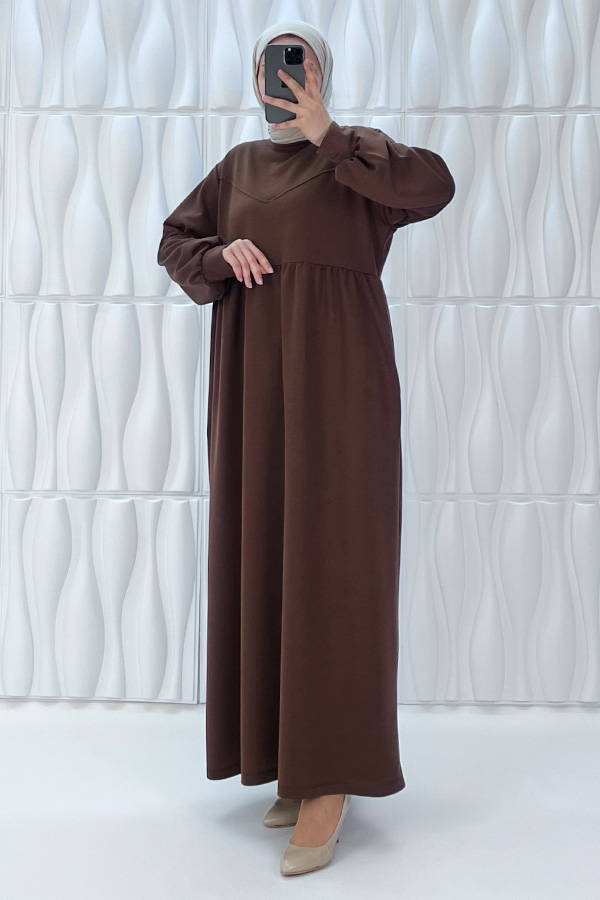Cepli İki İplik Elbise - Kahverengi