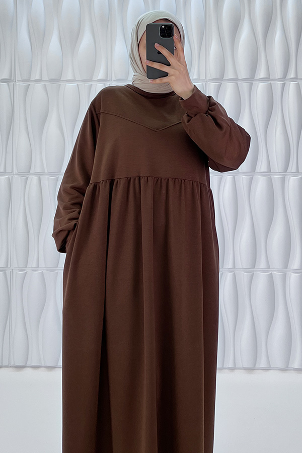 Cepli İki İplik Elbise - Kahverengi