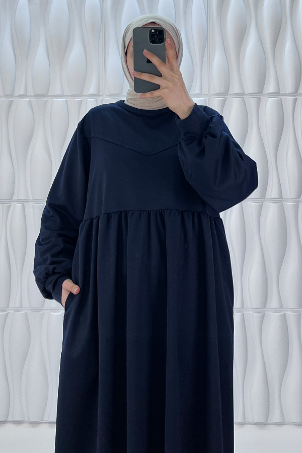 Cepli İki İplik Elbise - Lacivert Cepli İki İplik Elbise - Lacivert