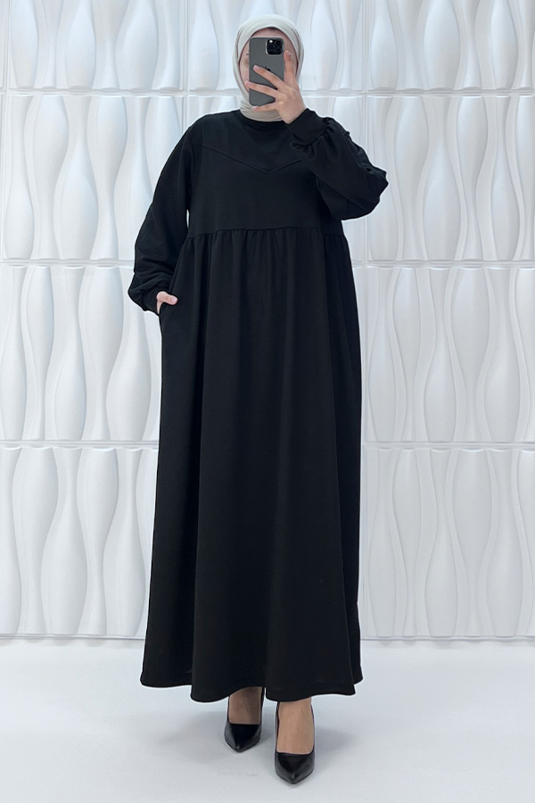 Cepli İki İplik Elbise - Siyah
