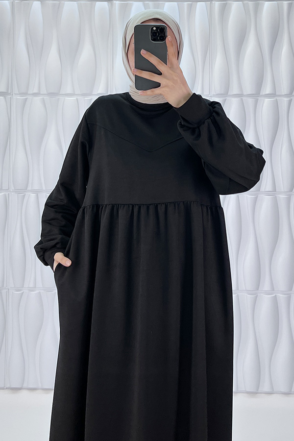 Cepli İki İplik Elbise - Siyah