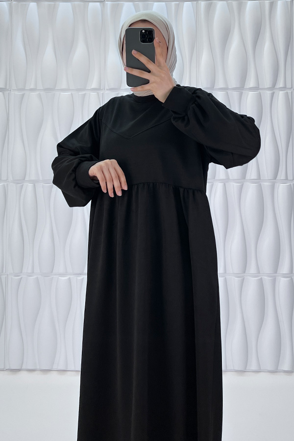 Cepli İki İplik Elbise - Siyah