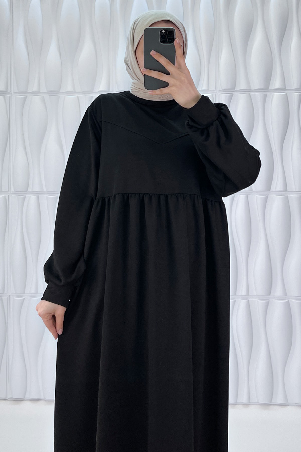 Cepli İki İplik Elbise - Siyah