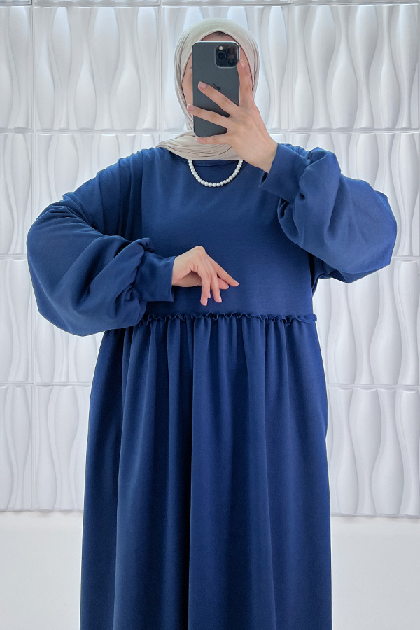 Cepli Salaş Fırfır Detaylı Elbise - İndigo