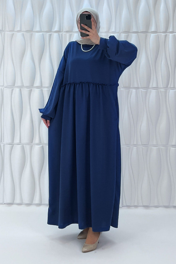 Cepli Salaş Fırfır Detaylı Elbise - İndigo