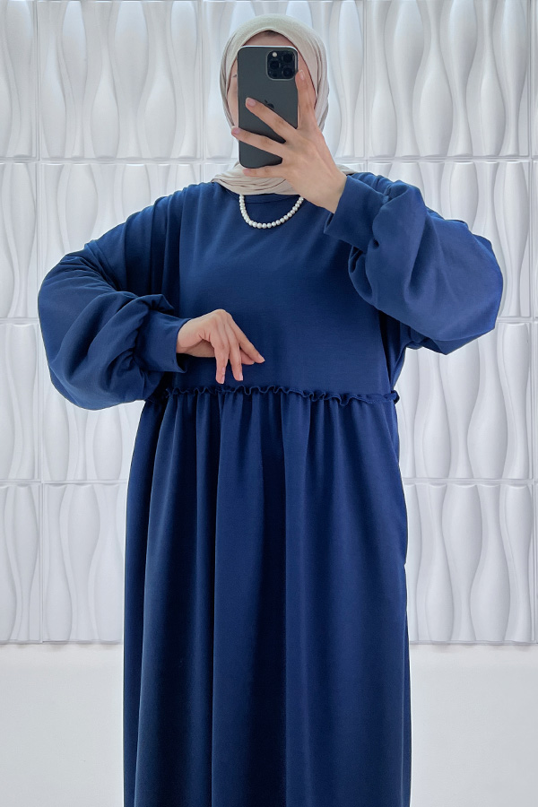 Cepli Salaş Fırfır Detaylı Elbise - İndigo