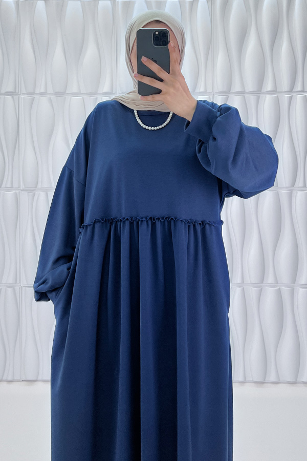 Cepli Salaş Fırfır Detaylı Elbise - İndigo