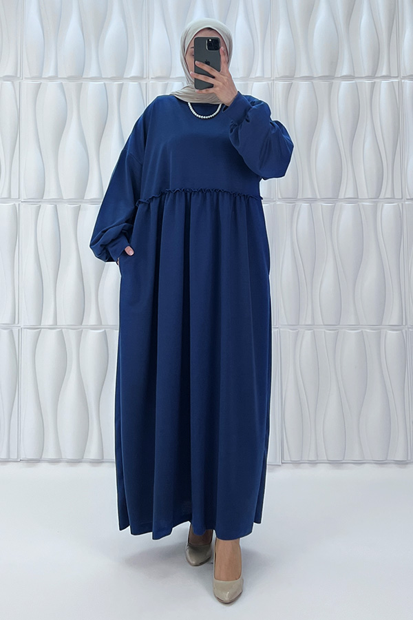 Cepli Salaş Fırfır Detaylı Elbise - İndigo