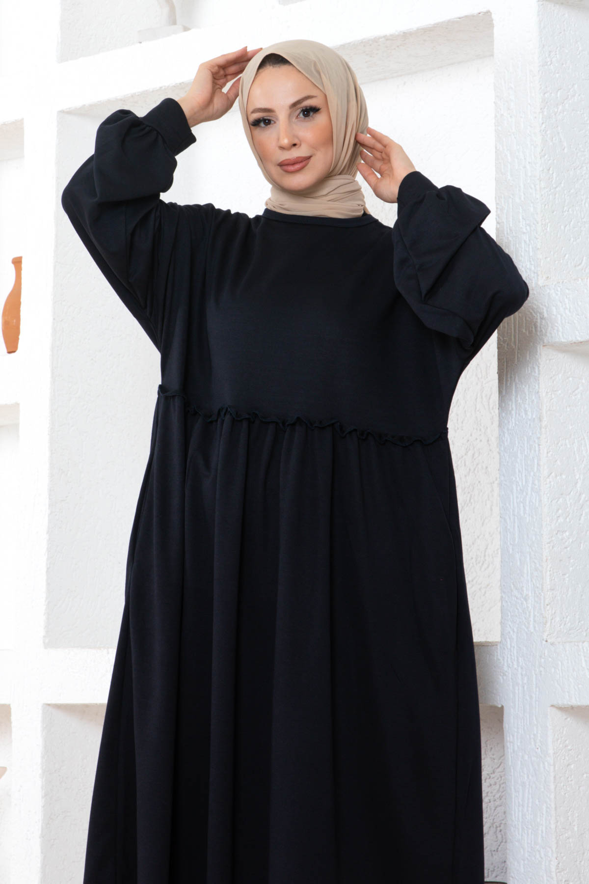 Cepli Salaş Fırfır Detaylı Elbise - Lacivert