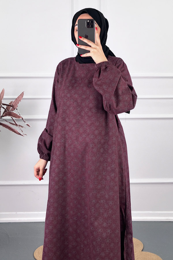 Çiçek Desenli Uzun Tunik - Mürdüm