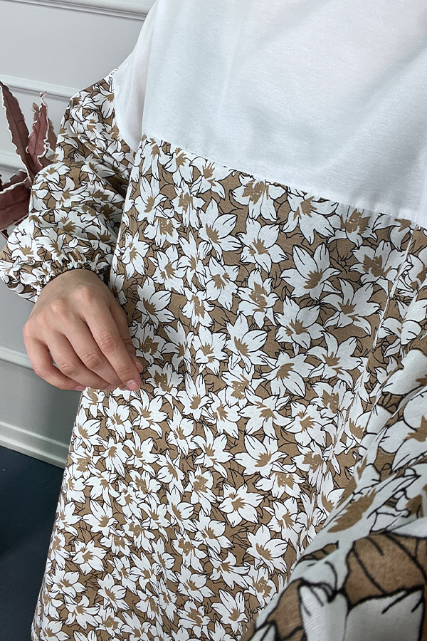 Çiçekli Tunik - Kahverengi