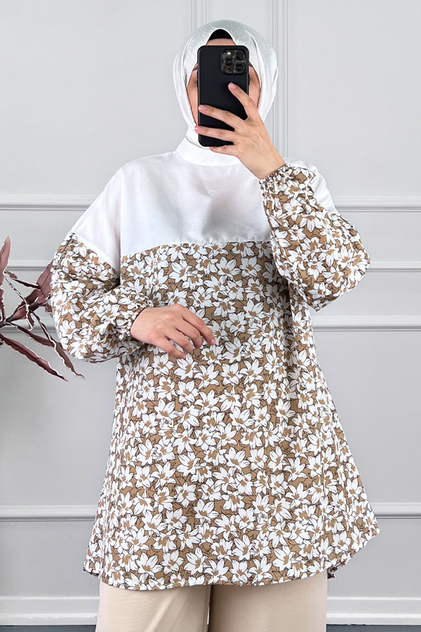 Çiçekli Tunik - Kahverengi