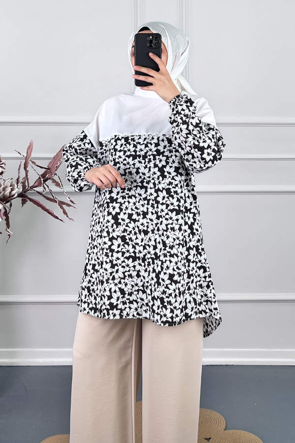 Çiçekli Tunik - Siyah Çiçekli Tunik - Siyah