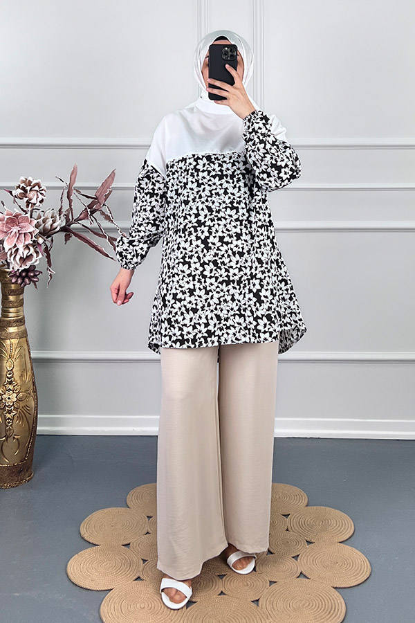 Çiçekli Tunik - Siyah Çiçekli Tunik - Siyah