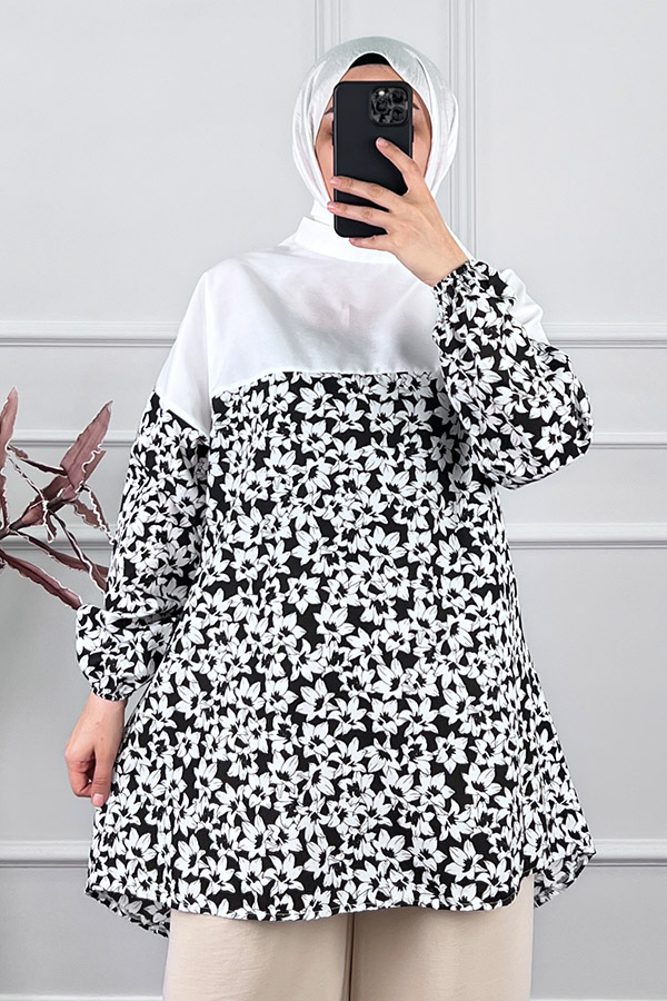 Çiçekli Tunik - Siyah Çiçekli Tunik - Siyah