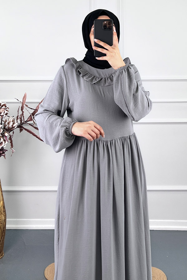 Çift Fırfırlı Elbise - Gri Çift Fırfırlı Elbise - Gri