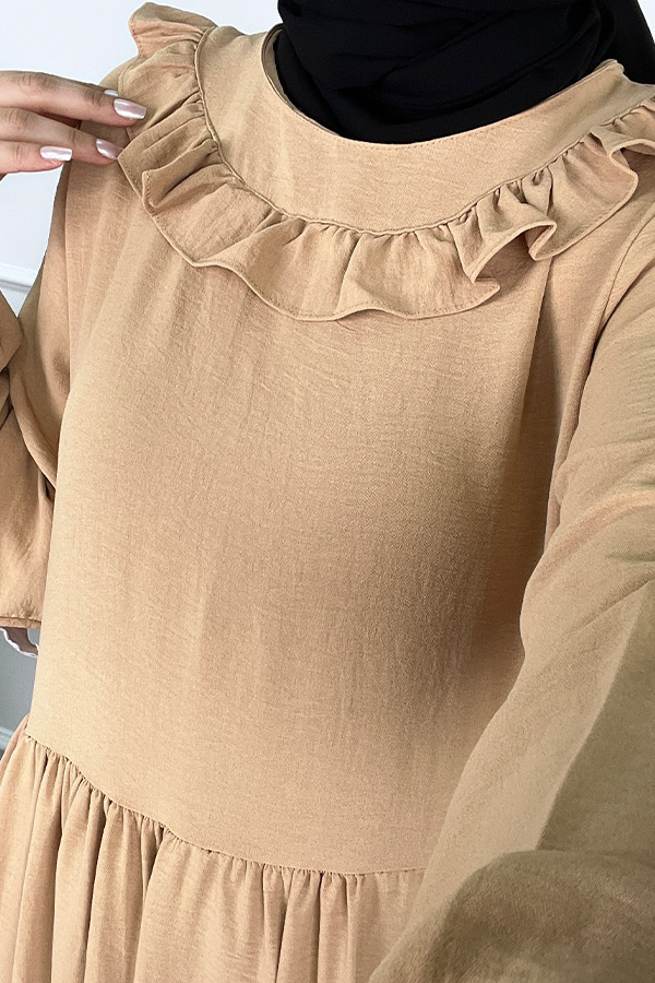 Çift Fırfırlı Elbise - Hardal Sarısı