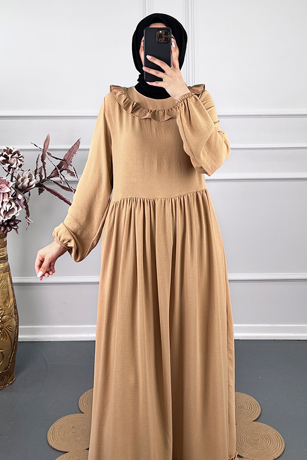 Çift Fırfırlı Elbise - Hardal Sarısı