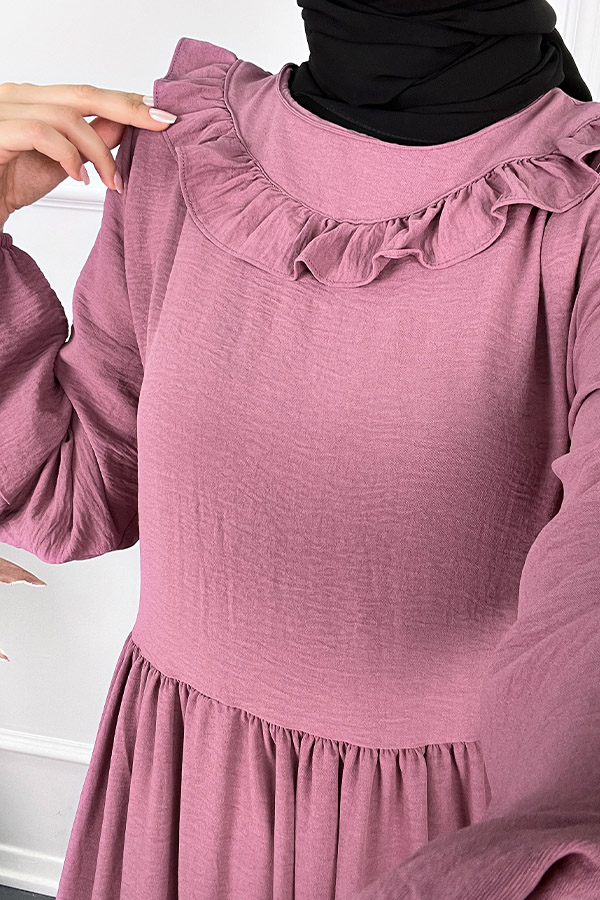 Çift Fırfırlı Elbise - Pudra Çift Fırfırlı Elbise - Pudra