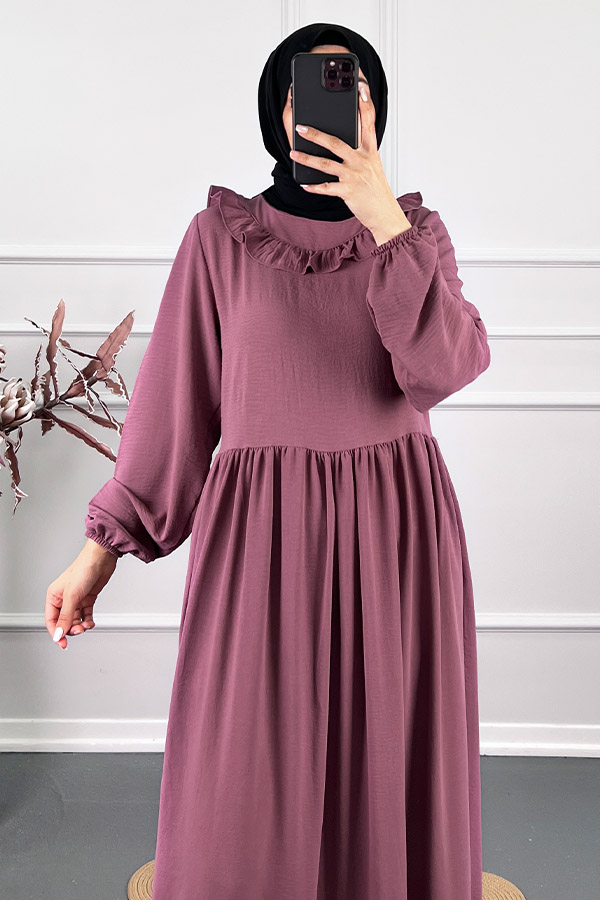 Çift Fırfırlı Elbise - Pudra Çift Fırfırlı Elbise - Pudra