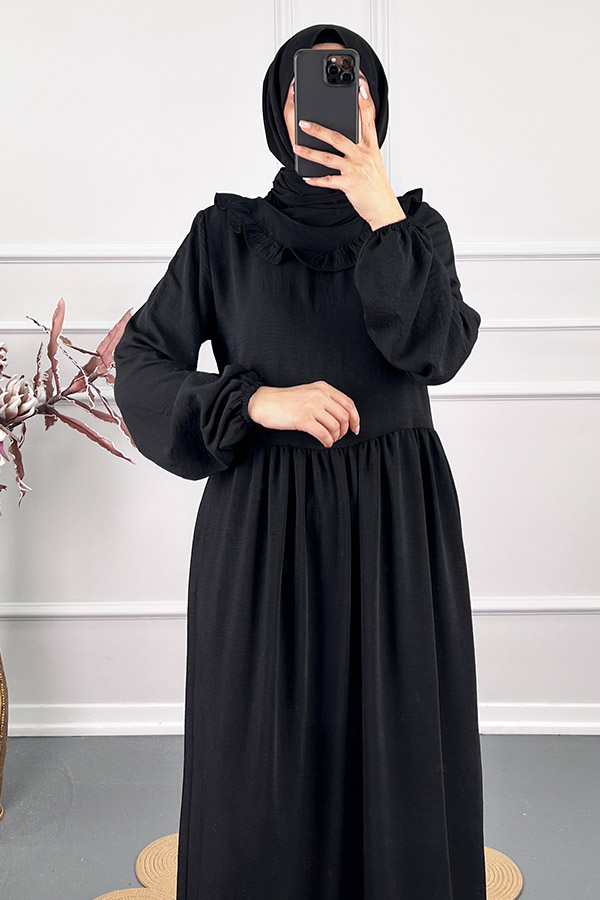 Çift Fırfırlı Elbise - Siyah Çift Fırfırlı Elbise - Siyah