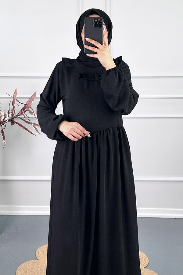 Çift Fırfırlı Elbise - Siyah Çift Fırfırlı Elbise - Siyah